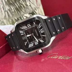 Cartier-Santos-WSSA0037-Black-Dial-Black-Bezel-Rubber-Strap-39.8mm 1:1 SuperClone Watch