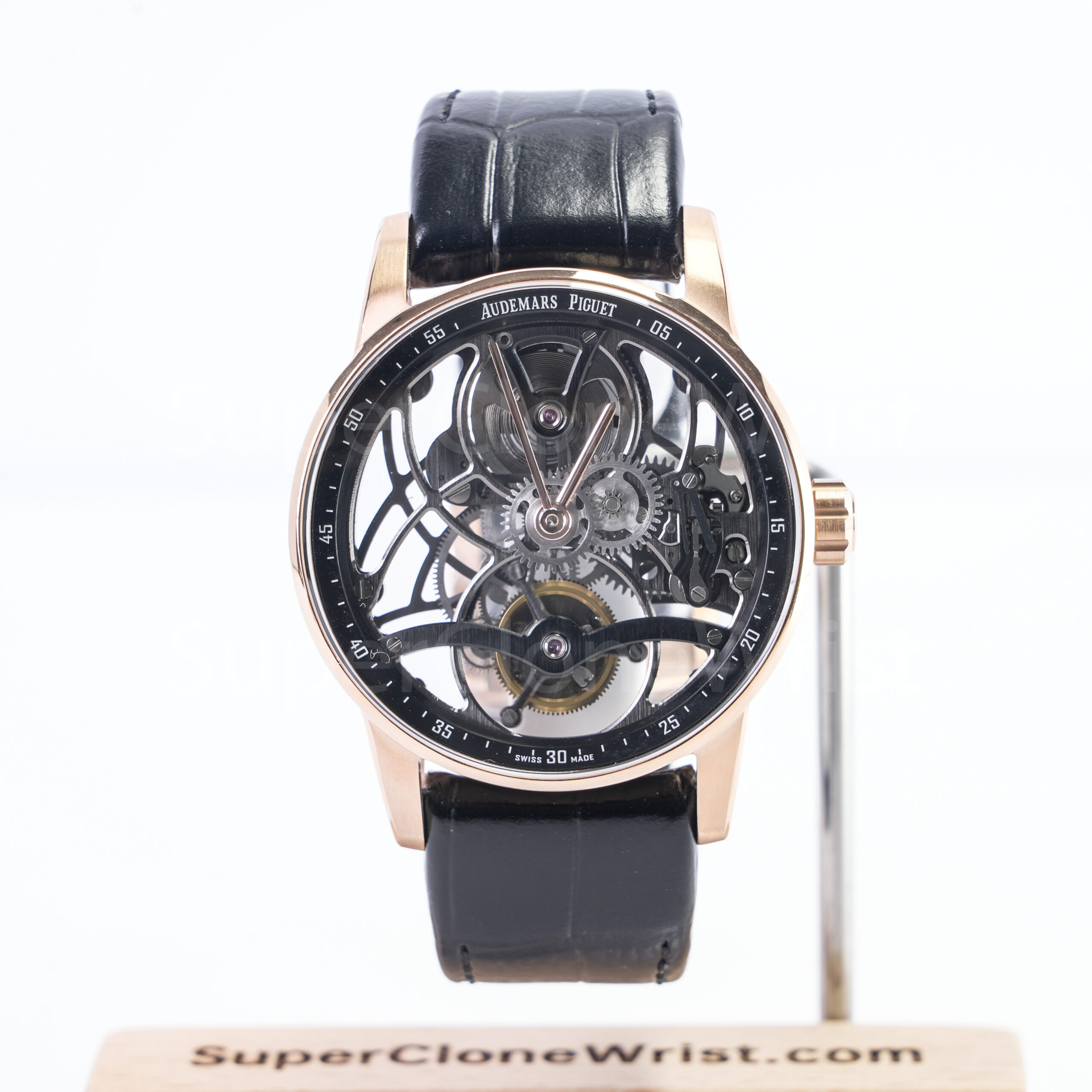 Audemars Piguet openworked style watch front QC photo for skeleton dial and strap checks