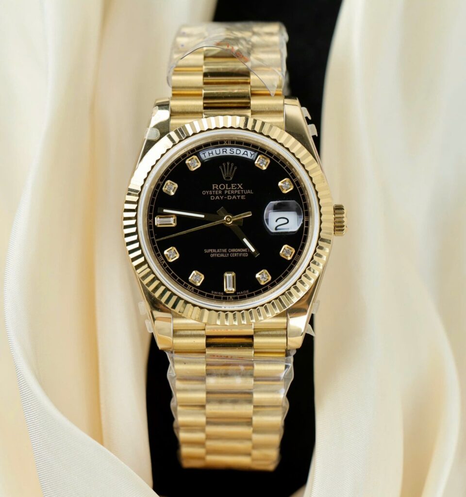 Rolex Day Date 228238 moissanite Gold Black Dial 40mm 1.jpg