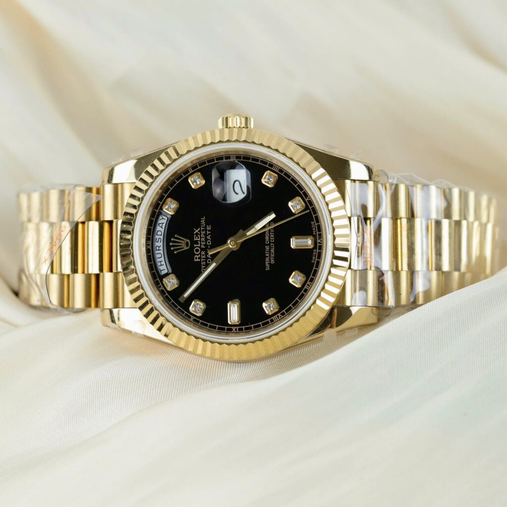 Rolex Day Date 228238 moissanite Gold Black Dial 40mm 3.jpg
