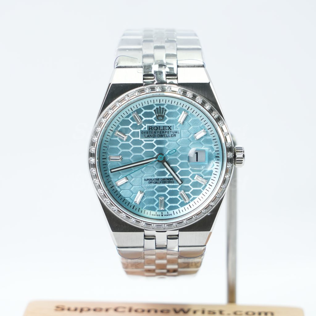 Rolex Land Dweller 127334 Ice Blue Dial Diamond Bezel Diamond Markers Steel 40mm Super Clone Watches