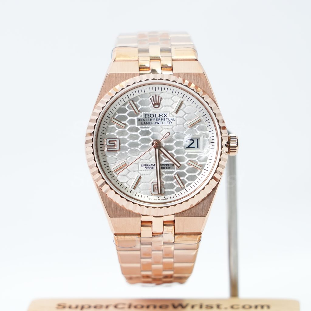 Rolex Land Dweller 127335 White Dial Rose Gold Diamond Bezel Diamond Markers 40mm Super Clone Watches