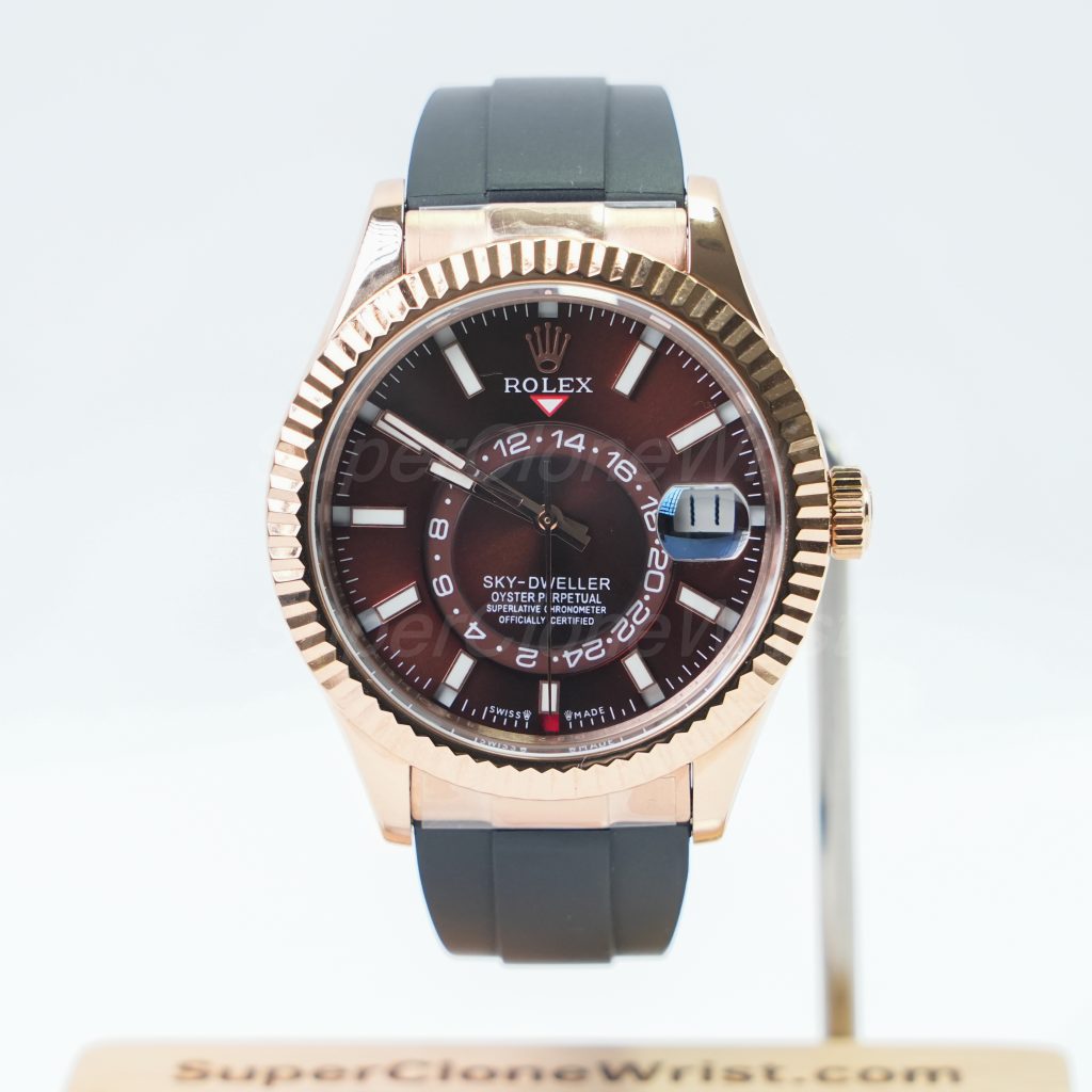 Rolex Sky Dweller Coffee Dial Rose Gold Case Rubber Strap 42mm 11 Super Clone Watches