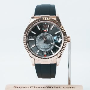 Rolex Sky Dweller Dark Rhodium Dial Rose Gold Case Rubber Strap 42mm 11 Super Clone Watches