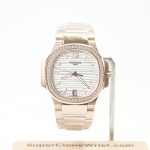 Patek Philippe Nautilus 7118/1200R Rose Gold Silvery Opaline Dial Diamond Bezel Rose Gold Bracelet 35mm Replica Watches - 1