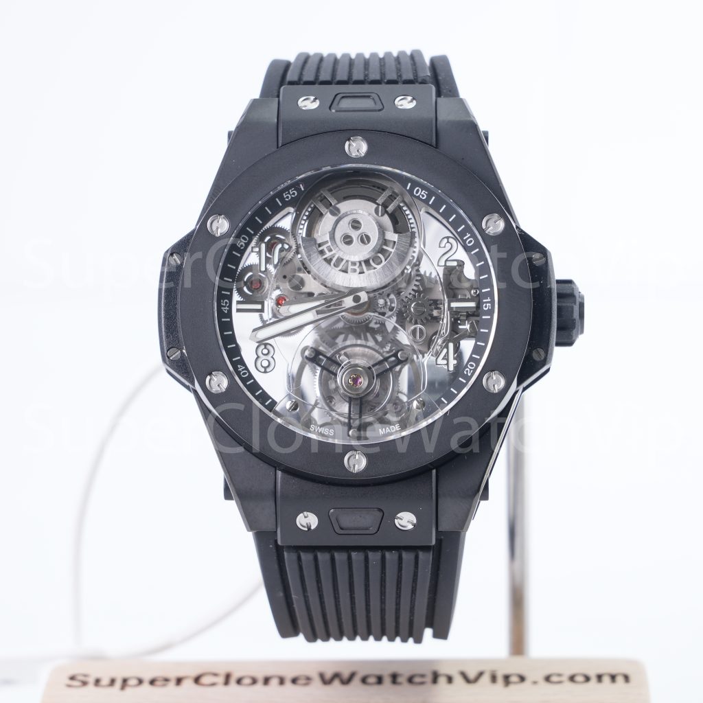 Hublot Big Bang 429.CX.0170.RX Black Ceramic Tourbillon Skeleton Dial Black Ceramic Bezel Black Rubber Strap 45mm Replica Watches - 1