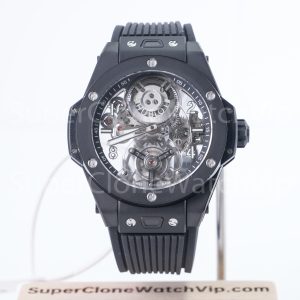 Hublot Big Bang 429.CX.0170.RX Black Ceramic Tourbillon Skeleton Dial Black Ceramic Bezel Black Rubber Strap 45mm Replica Watches - 1