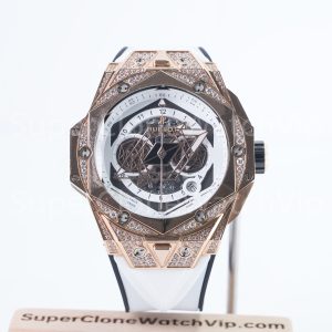 Hublot Big Bang Sang Bleu II King Gold Diamonds 418.OX.2001.RX.1604 Skeleton Dial 45mm Replica Watches - 1