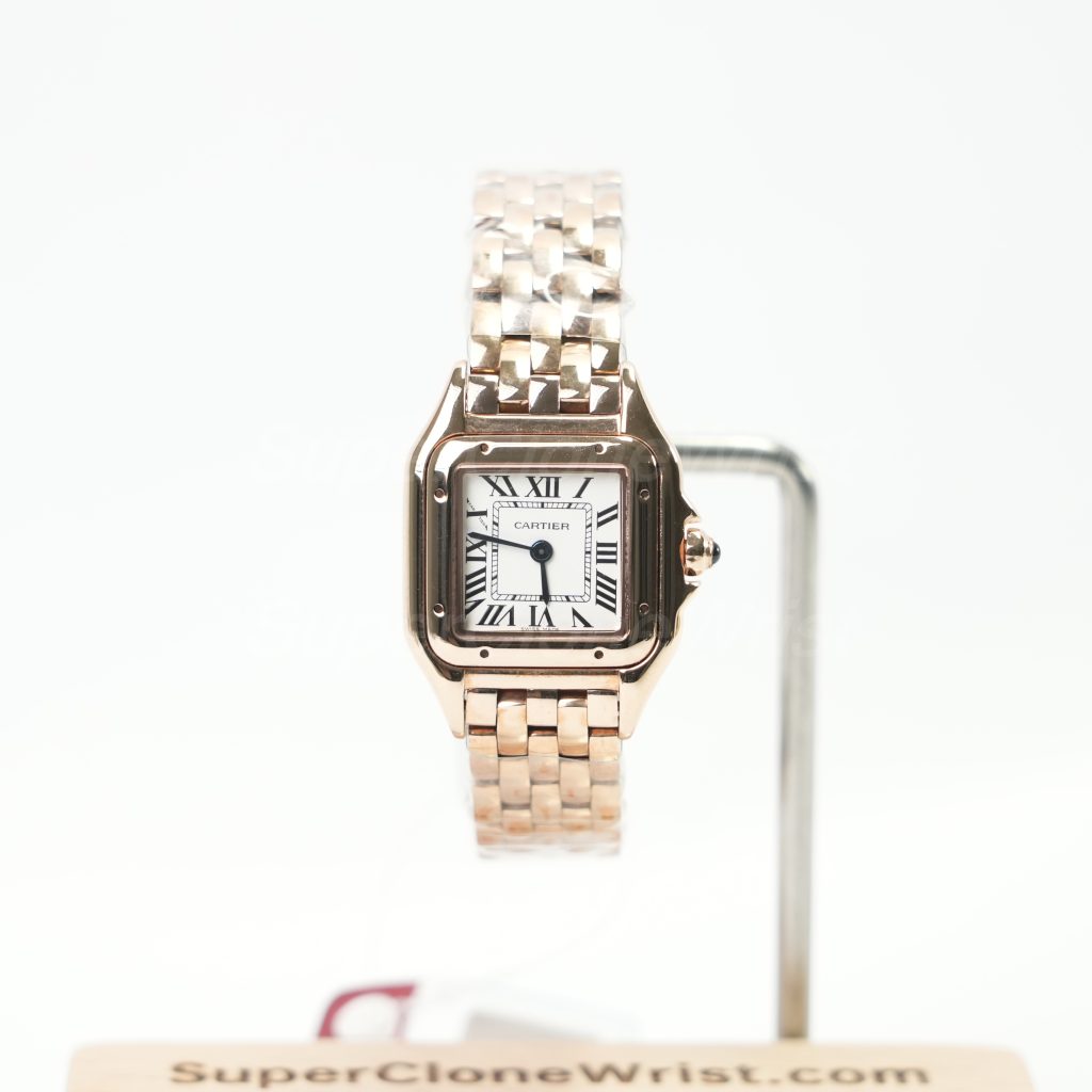 Cartier Panthère Rose Gold White Dial Rose Gold Bezel Rose Gold Bracelet 22x30mm Replica Watches - 1
