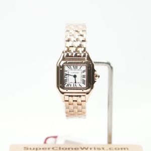 Cartier Panthère Rose Gold White Dial Rose Gold Bezel Rose Gold Bracelet 22x30mm Replica Watches - 1