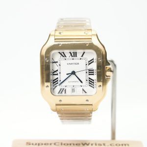 Cartier Santos Yellow Gold White Dial Yellow Gold Bracelet 39.8x47.5mm Replica Watches - 1