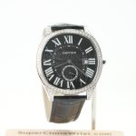 Cartier Drive de Cartier Steel Diamond Bezel Cushion Case Black Dial Black Alligator Leather Strap 40mm Replica Watches - 1