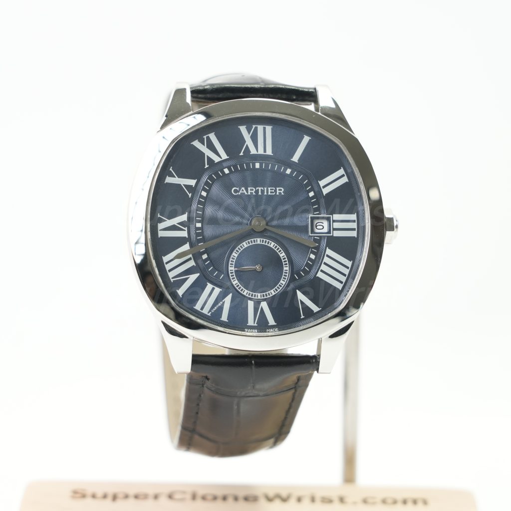 Cartier Drive de Cartier Steel Cushion Case Blue Dial Black Alligator Leather Strap 40mm Replica Watches - 1