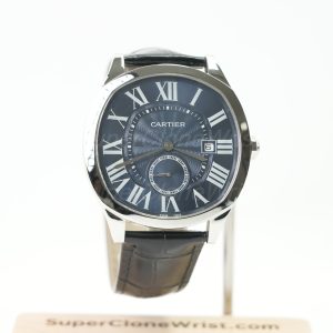 Cartier Drive de Cartier Steel Cushion Case Blue Dial Black Alligator Leather Strap 40mm Replica Watches - 1
