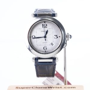 Cartier Pasha de Cartier Steel White Dial Steel Bezel Blue Alligator Leather Strap 41mm Replica Watches - 1