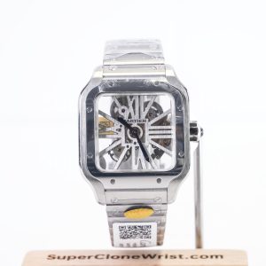 Cartier Santos WHSA0015 Steel Skeleton Dial Steel Bezel Steel Bracelet 39.8mm Replica Watches - 1
