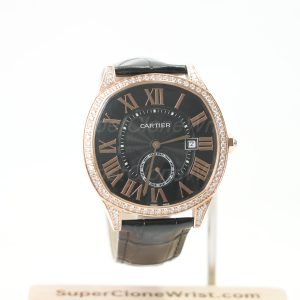 Cartier Drive de Cartier Rose Gold Diamond Bezel Cushion Case Black Dial Black Alligator Leather Strap 40mm Replica Watches - 1