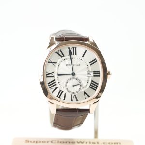 Cartier Drive de Cartier Rose Gold Cushion Case Silver Dial Brown Alligator Leather Strap 40mm Replica Watches - 1