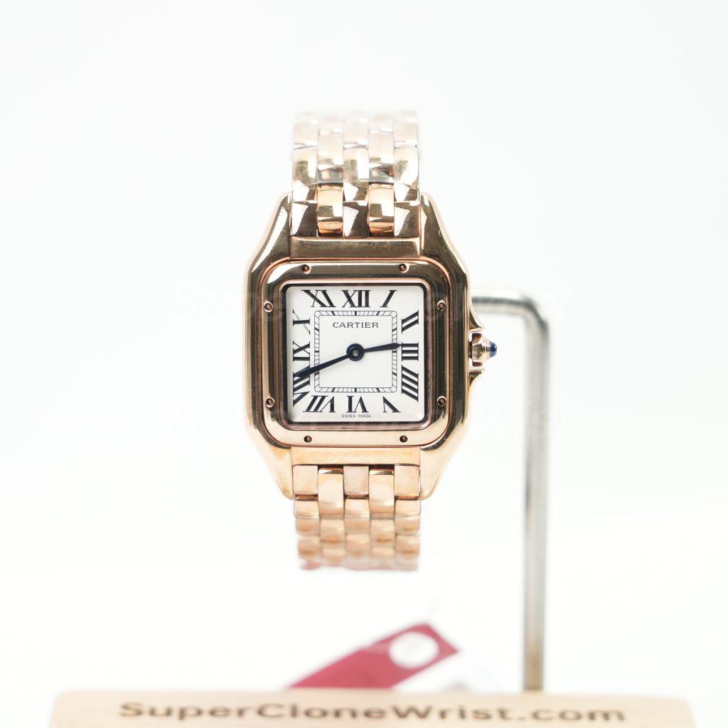 Cartier Panthère Rose Gold White Dial Rose Gold Bezel Rose Gold Bracelet 27x37mm Replica Watches - 1