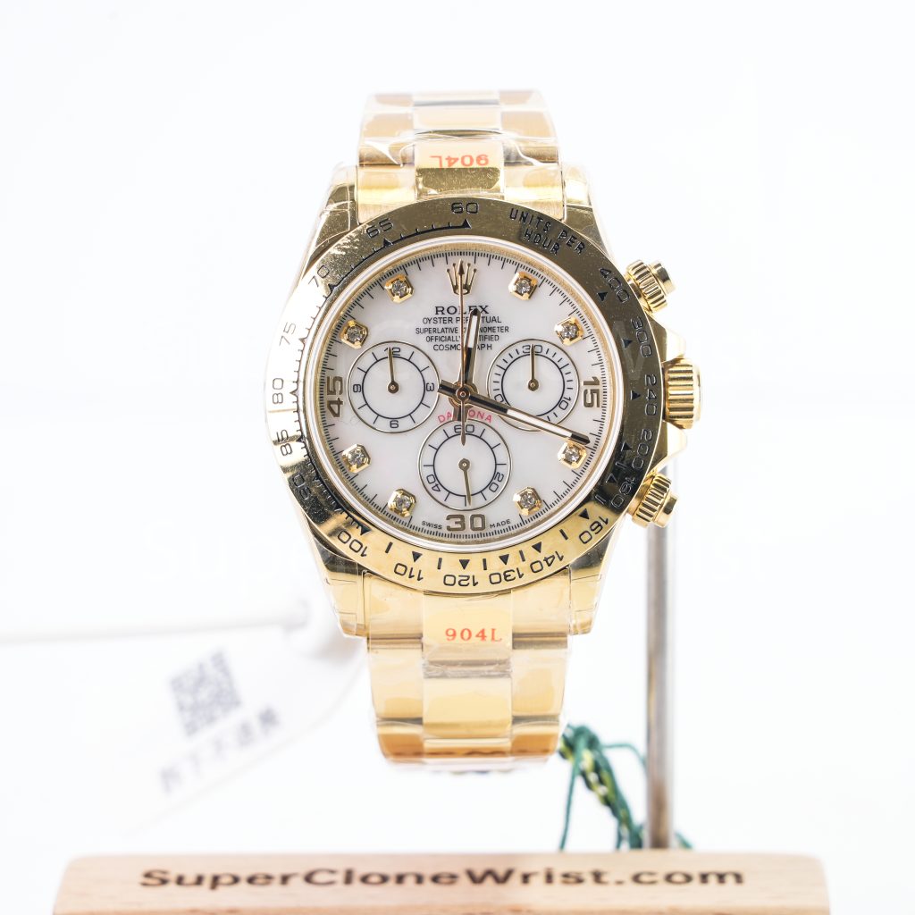 Rolex Daytona 116508 Yellow Gold White Mother-Of-Pearl Diamond Dial Yellow Gold Bezel Yellow Gold Bracelet 40mm Replica Watches - 1