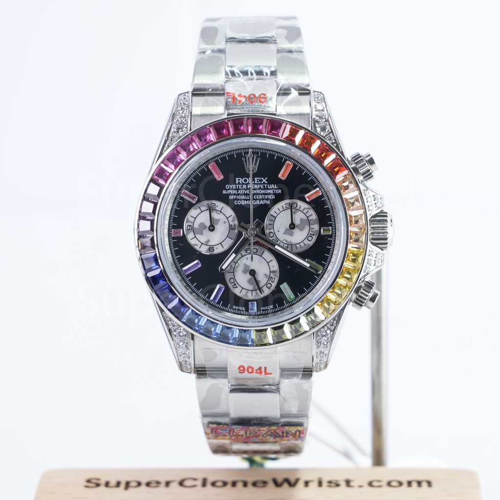 Rolex Daytona 116599RBOW Steel Black Dial Rainbow Bezel Oyster Bracelet 40mm Replica Watches - 1
