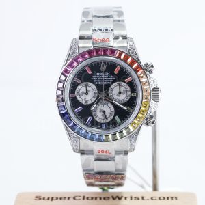 Rolex Daytona 116599RBOW Steel Black Dial Rainbow Bezel Oyster Bracelet 40mm Replica Watches - 1