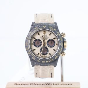Rolex Daytona DiW "Desert Eagle" Carbon Fiber Beige Dial Carbon Fiber Bezel Beige Fabric Strap 40mm Replica Watches - 1