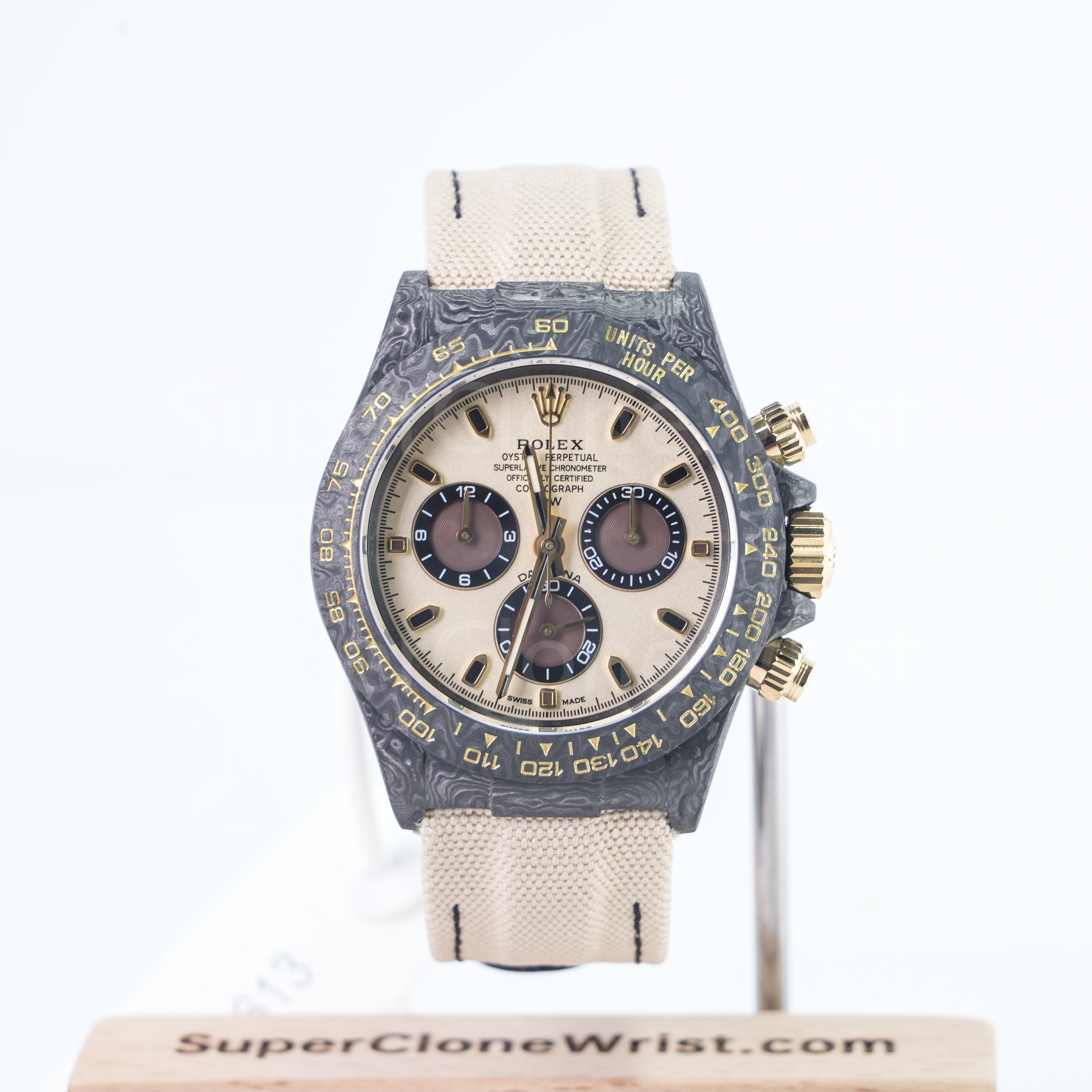 Rolex Daytona DiW Desert Eagle carbon fiber beige dial fabric strap 40mm replica watch