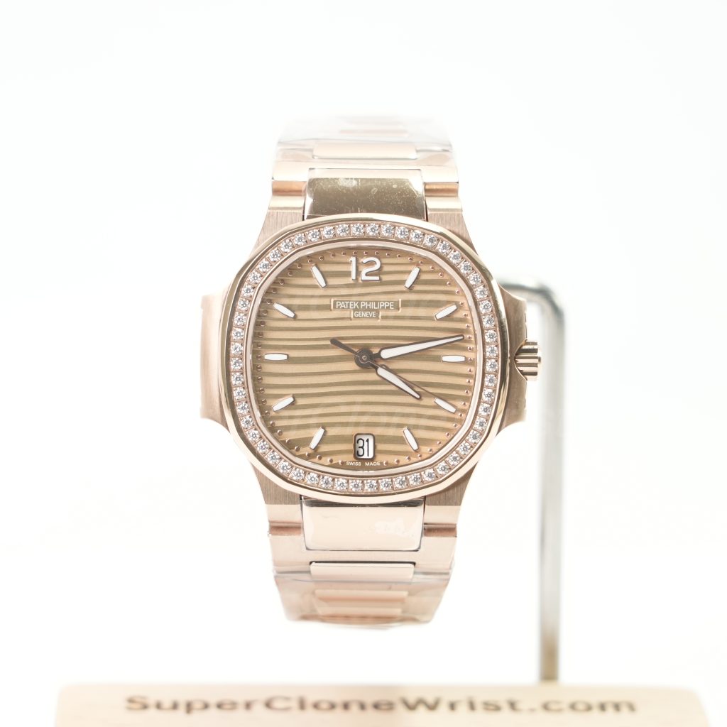 Patek Philippe Nautilus 7118/1200R Rose Gold Golden Brown Opaline Dial Diamond Bezel Rose Gold Bracelet 35mm Replica Watches - 1