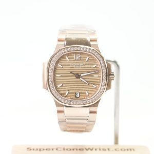 Patek Philippe Nautilus 7118/1200R Rose Gold Golden Brown Opaline Dial Diamond Bezel Rose Gold Bracelet 35mm Replica Watches - 1