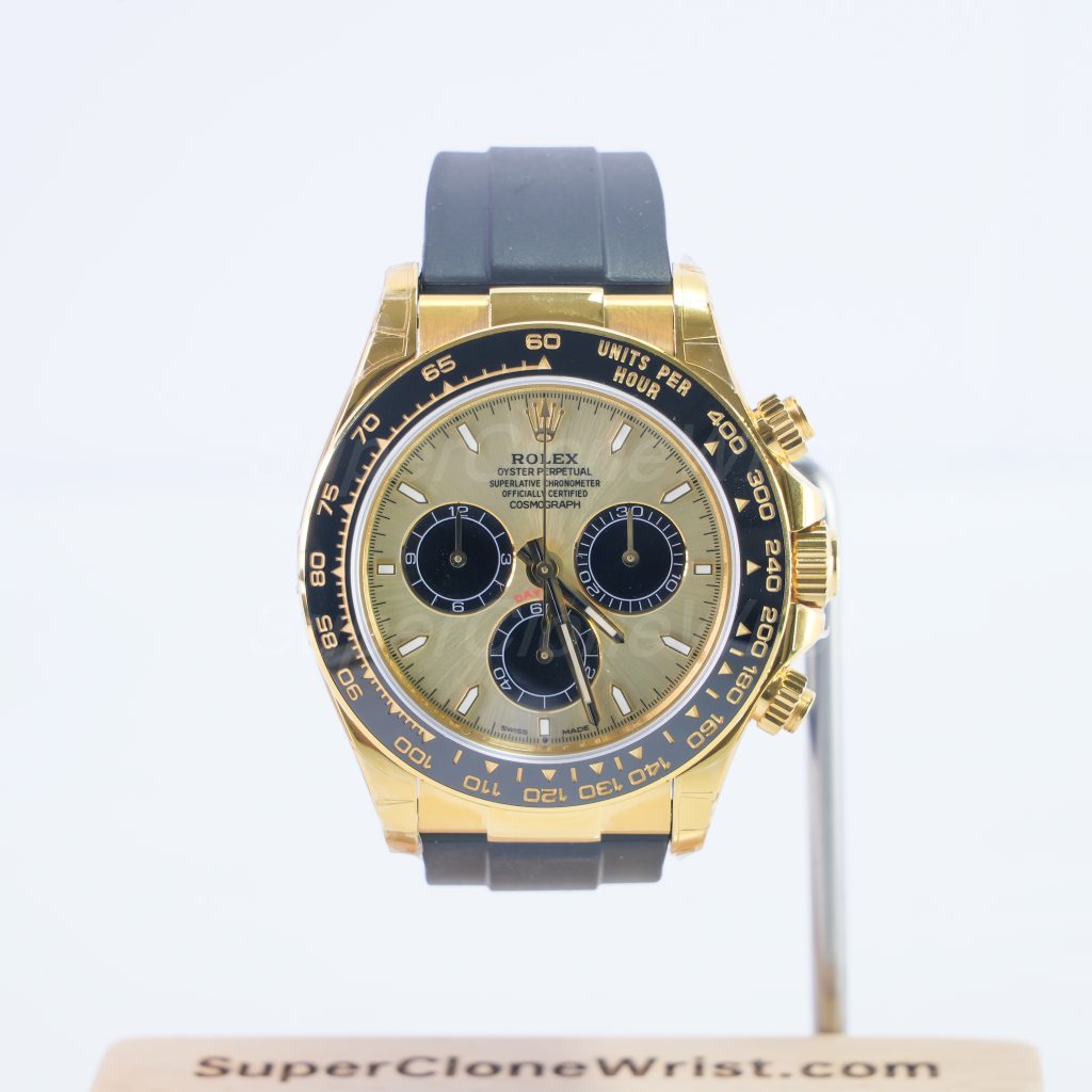 Rolex Daytona 126518LN Yellow Gold Champagne Dial Black Ceramic Bezel Black Rubber Strap 40mm Replica Watches - 1