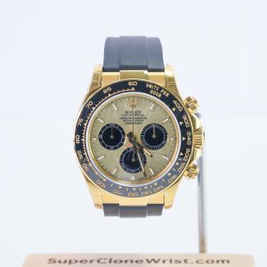 Rolex Daytona 126518LN Yellow Gold Champagne Dial Black Ceramic Bezel Black Rubber Strap 40mm Replica Watches - 1