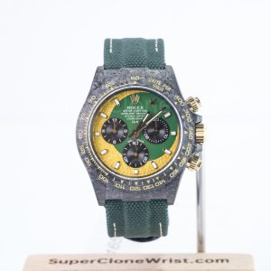 Rolex Daytona DiW Ramadan Carbon Fiber Green Gold Dial Carbon Fiber Bezel Green Fabric Strap 40mm Replica Watches - 1