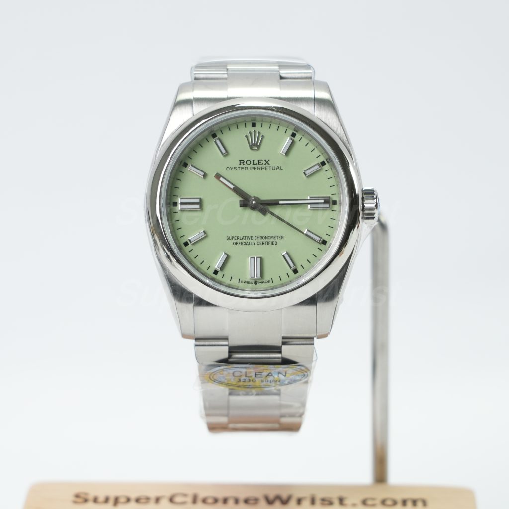 Rolex Oyster Perpetual Steel Pistachio Green Dial Steel Bezel Steel Oyster Bracelet 36mm Replica Watches - 1