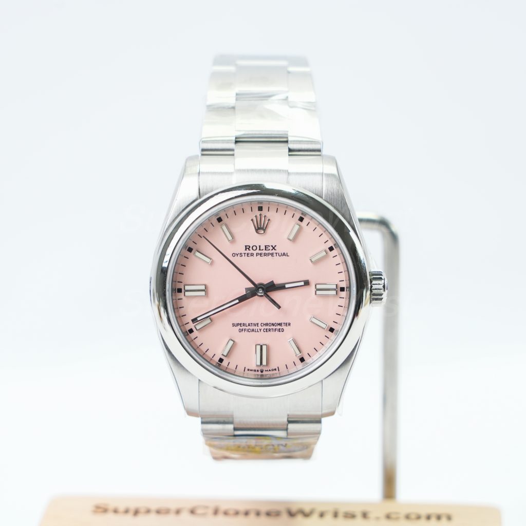 Rolex Oyster Perpetual Steel Candy Pink Dial Steel Bezel Steel Oyster Bracelet 36mm Replica Watches - 1