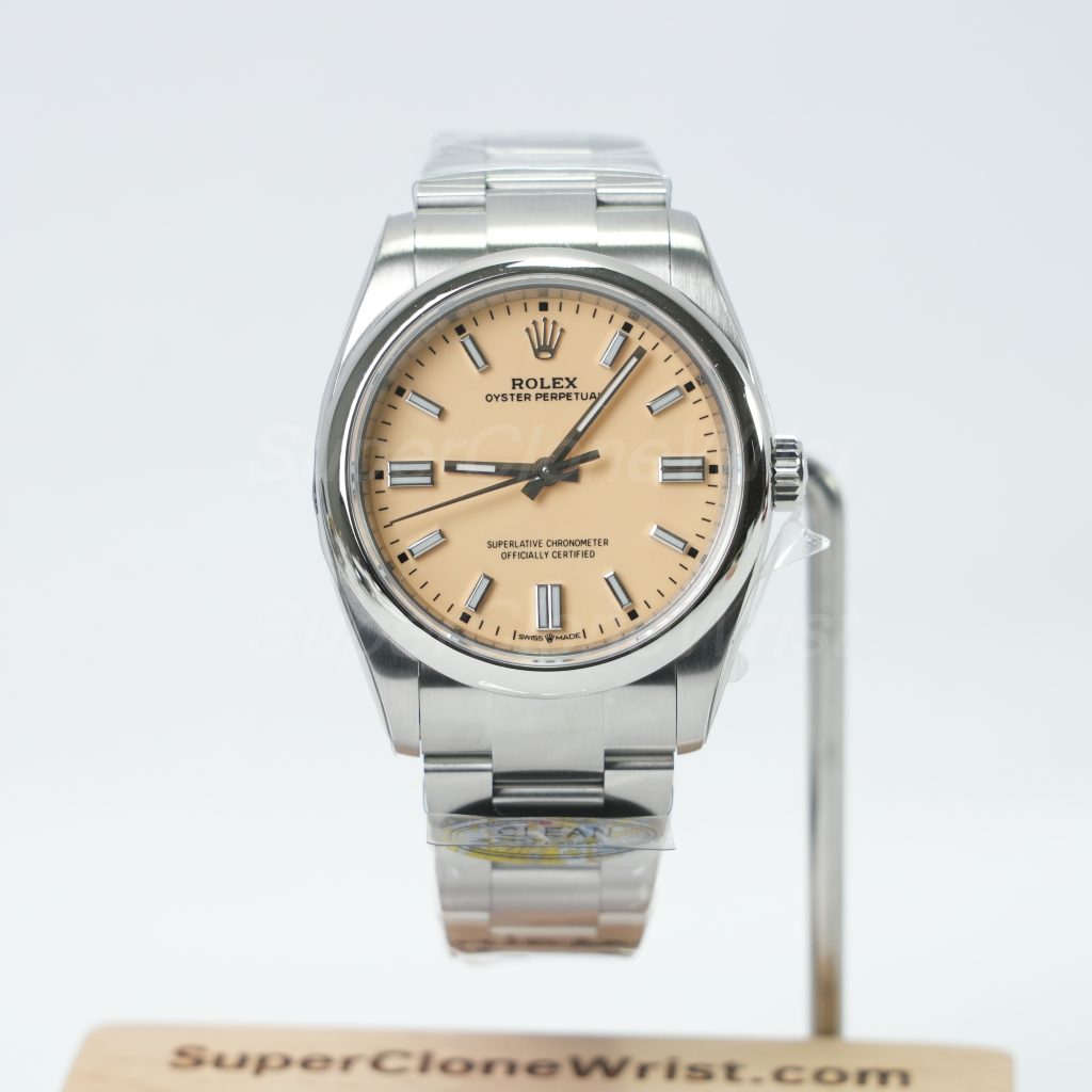 Rolex Oyster Perpetual Steel Light Brown Dial Steel Bezel Steel Oyster Bracelet 36mm Replica Watches - 1