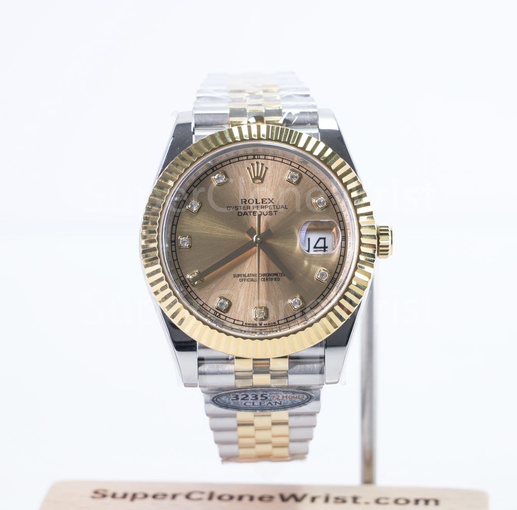 Rolex Datejust 126333 Two-Tone Yellow Gold Champagne Sunray Diamond Dial Fluted Bezel Jubilee Bracelet 41mm Replica Watches - 1