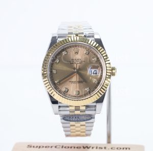 Rolex Datejust 126333 Two-Tone Yellow Gold Champagne Sunray Diamond Dial Fluted Bezel Jubilee Bracelet 41mm Replica Watches - 1