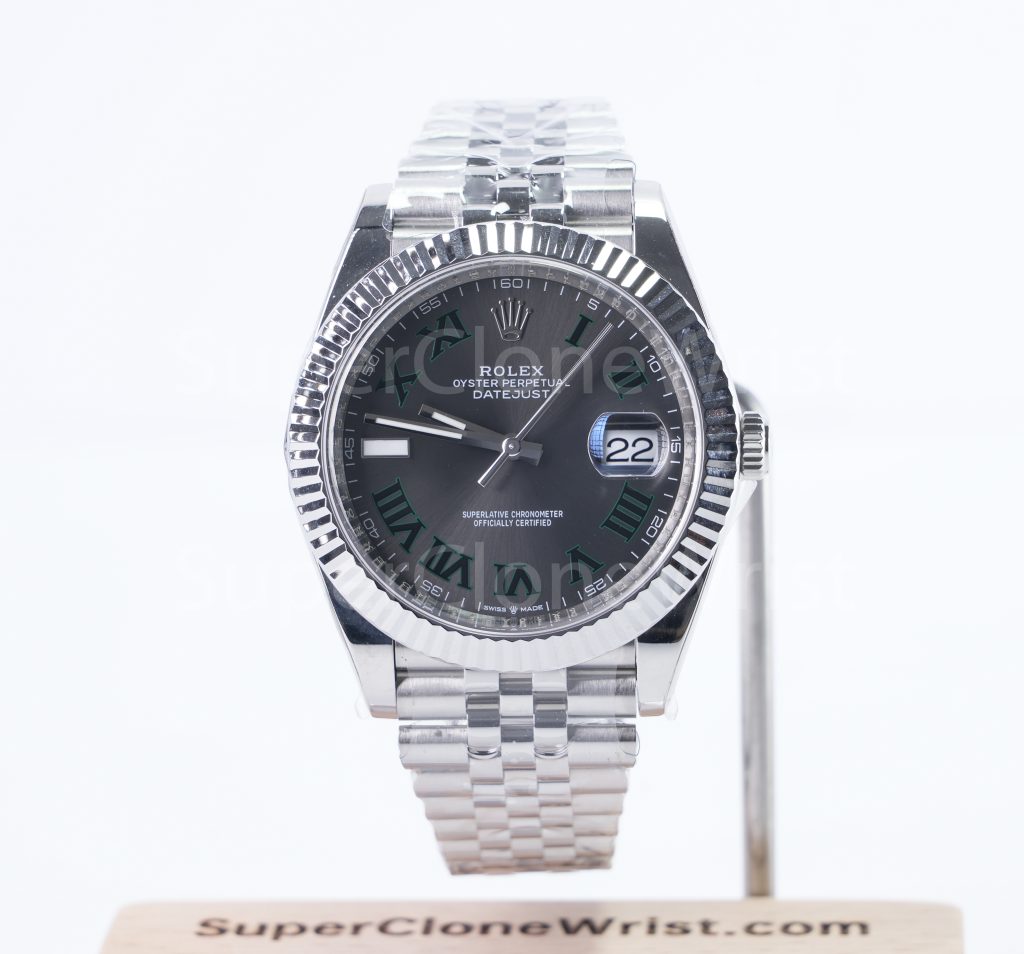 Rolex Datejust 126334 Steel Wimbledon Grey Sunray Roman Dial Fluted Bezel Jubilee Bracelet 41mm Replica Watches - 1