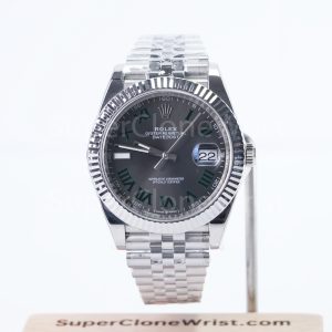 Rolex Datejust 126334 Steel Wimbledon Grey Sunray Roman Dial Fluted Bezel Jubilee Bracelet 41mm Replica Watches - 1