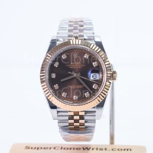 Rolex Datejust 126331 Two-Tone Rose Gold Chocolate Sunray Diamond Dial Fluted Bezel Jubilee Bracelet 41mm Replica Watches - 1