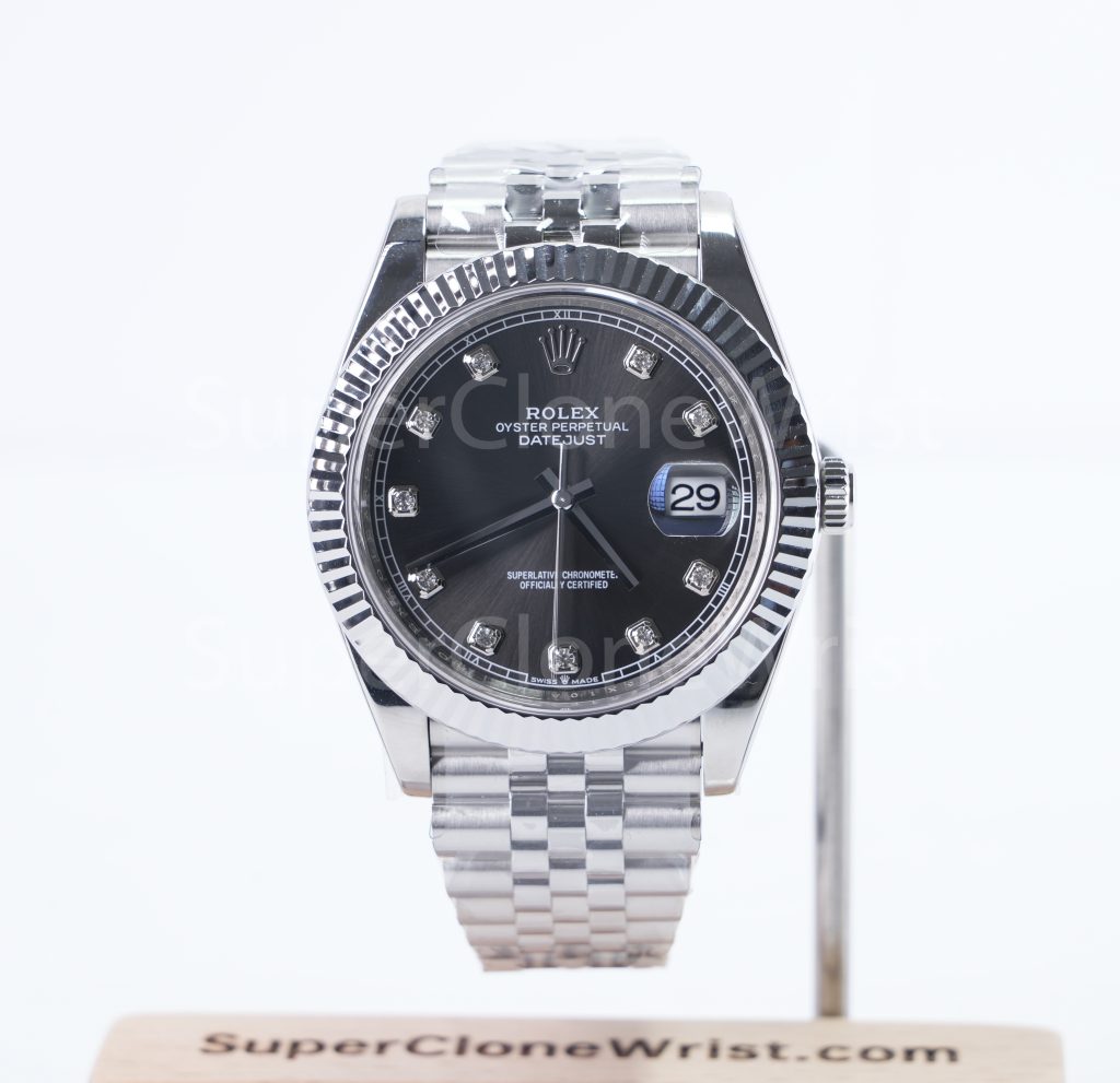 Rolex Datejust 126334 Steel Slate Grey Sunray Diamond Dial Fluted Bezel Jubilee Bracelet 41mm Replica Watches - 1