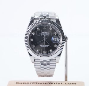 Rolex Datejust 126334 Steel Slate Grey Sunray Diamond Dial Fluted Bezel Jubilee Bracelet 41mm Replica Watches - 1
