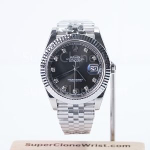 Rolex Datejust 126334 Steel Slate Grey Sunray Diamond Dial Fluted Bezel Jubilee Bracelet 41mm Replica Watches - 1