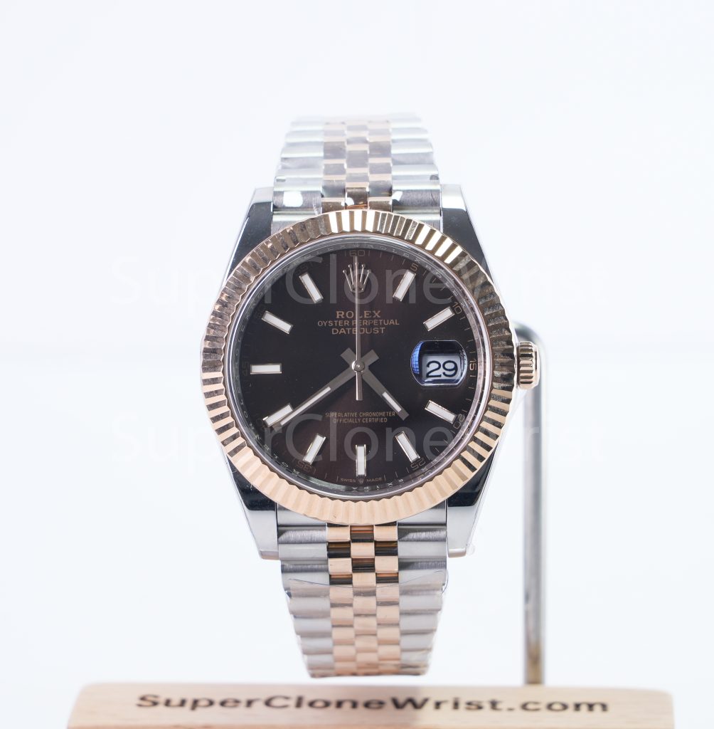 Rolex Datejust 126331 Two-Tone Rose Gold Chocolate Dial Fluted Bezel Jubilee Bracelet 41mm Replica Watches - 1