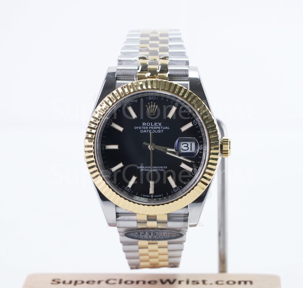 Rolex Datejust 126333 Two-Tone Yellow Gold Black Dial Fluted Bezel Jubilee Bracelet 41mm Replica Watches - 1