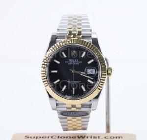 Rolex Datejust 126333 Two-Tone Yellow Gold Black Dial Fluted Bezel Jubilee Bracelet 41mm Replica Watches - 1