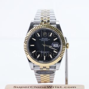 Rolex Datejust 126333 Two-Tone Yellow Gold Black Dial Fluted Bezel Jubilee Bracelet 41mm Replica Watches - 1
