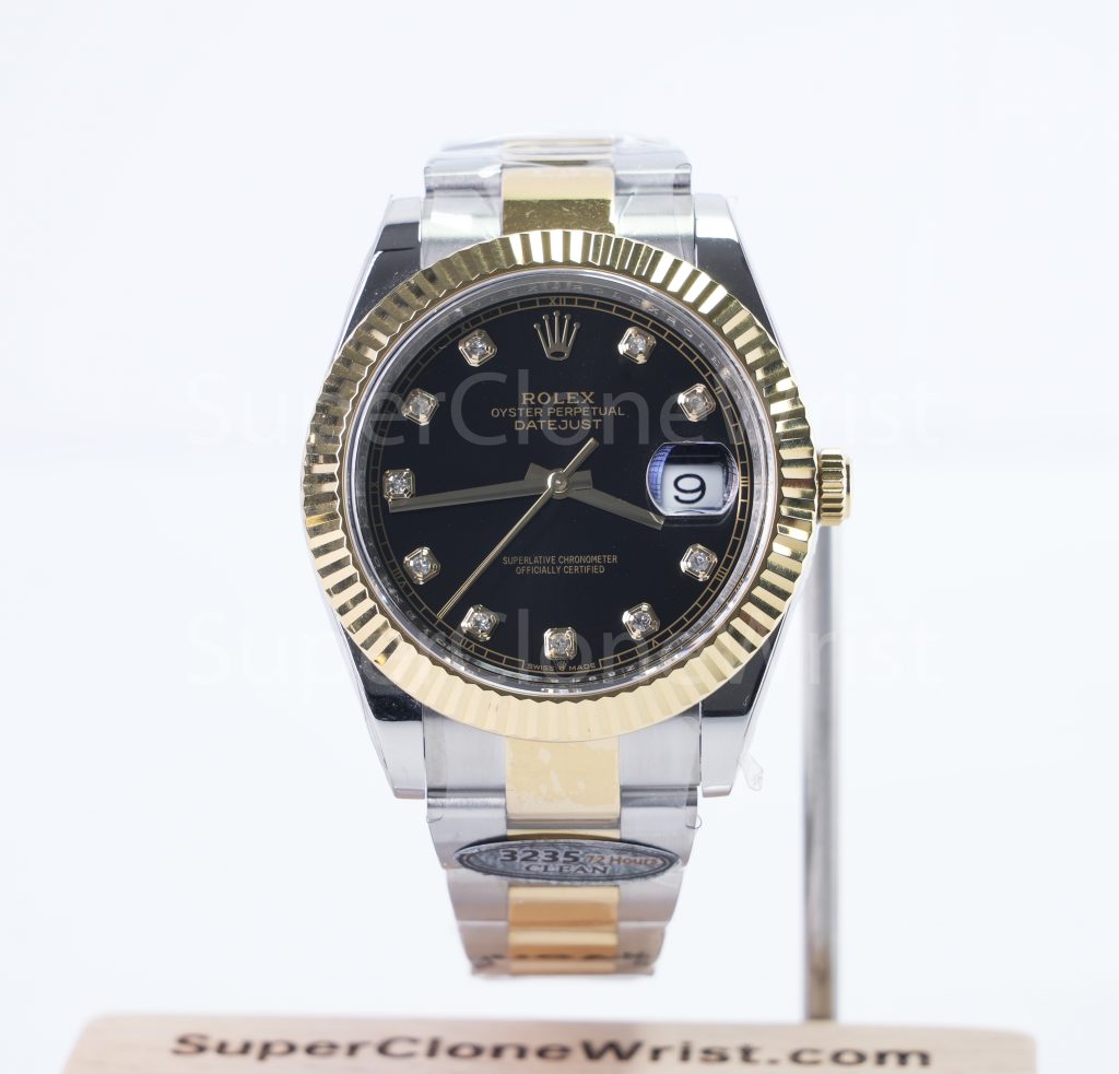Rolex Datejust 126333 Two-Tone Yellow Gold Black Diamond Dial Fluted Bezel Two-Tone Oyster Bracelet 41mm Replica Watches - 1
