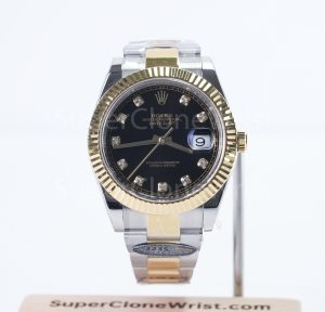 Rolex Datejust 126333 Two-Tone Yellow Gold Black Diamond Dial Fluted Bezel Two-Tone Oyster Bracelet 41mm Replica Watches - 1